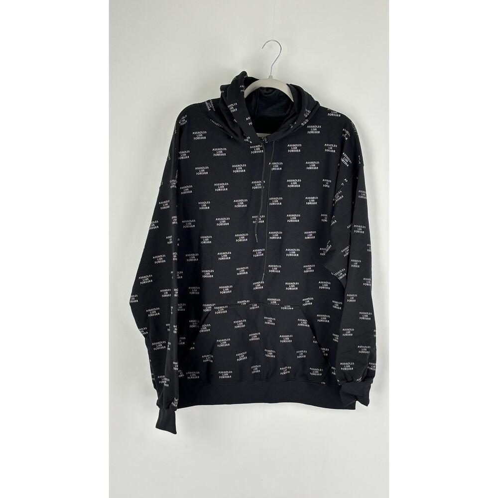 Men's Black Hoodie with White Text Print